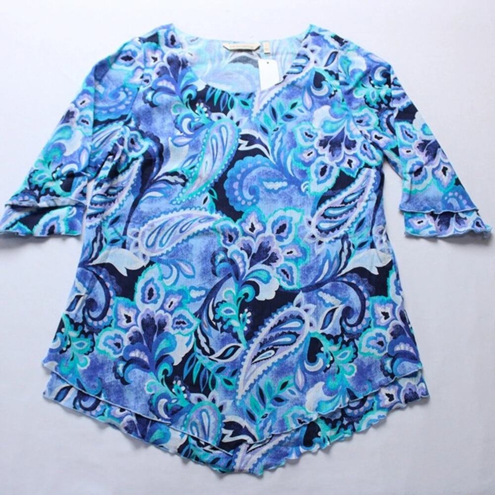 NWT Soft Surroundings Siesta Key Tunic Island Sun Paisley Blue, Size S